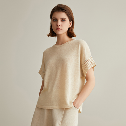 Women's Clothing Summer Plus Size Knitted Pullover  Linen