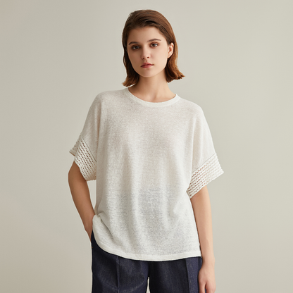 Women's Clothing Summer Plus Size Knitted Pullover  Linen