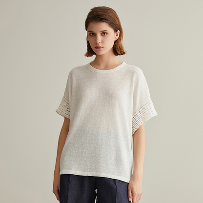 Women's Clothing Summer Plus Size Knitted Pullover  Linen