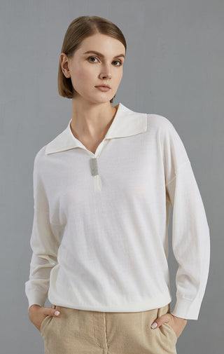 Women's Light Luxury Collar Merino Wool Knitted Pullover Top