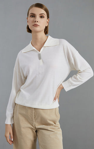 Women's Light Luxury Collar Merino Wool Knitted Pullover Top