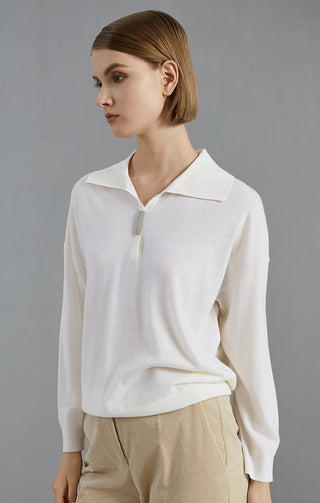 Women's Light Luxury Collar Merino Wool Knitted Pullover Top