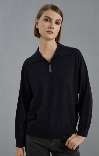 Women's Light Luxury Collar Merino Wool Knitted Pullover Top