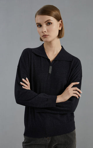 Women's Light Luxury Collar Merino Wool Knitted Pullover Top