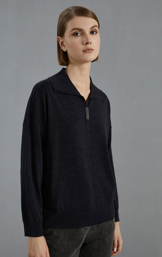 Women's Light Luxury Collar Merino Wool Knitted Pullover Top