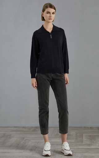 Women's Light Luxury Collar Merino Wool Knitted Pullover Top