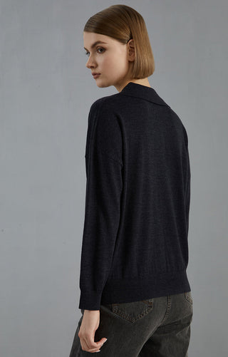 Women's Light Luxury Collar Merino Wool Knitted Pullover Top