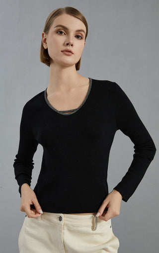 Women's Merino Wool U-Neck Knitted Pullover Top