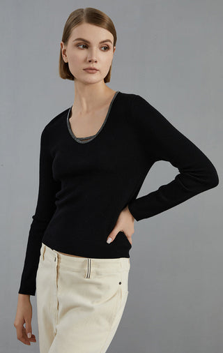 Women's Merino Wool U-Neck Knitted Pullover Top