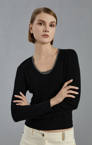 Women's Merino Wool U-Neck Knitted Pullover Top