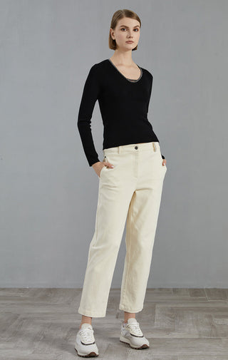 Women's Merino Wool U-Neck Knitted Pullover Top