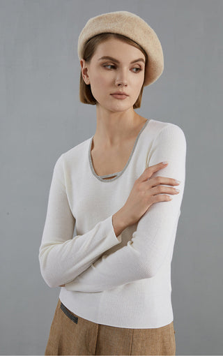 Women's Merino Wool U-Neck Knitted Pullover Top