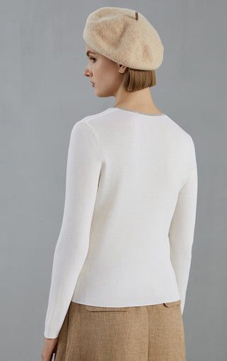 Women's Merino Wool U-Neck Knitted Pullover Top