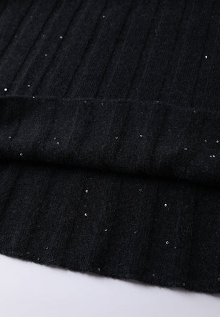 Cashmere fine sequin Ribbed Knit Skirt - serathinan 