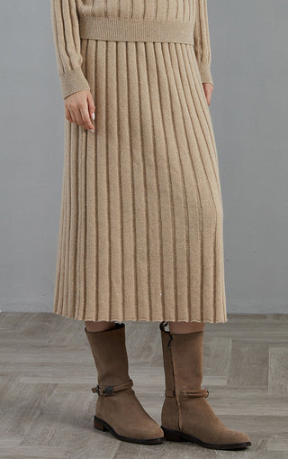 Cashmere fine sequin Ribbed Knit Skirt - serathinan 