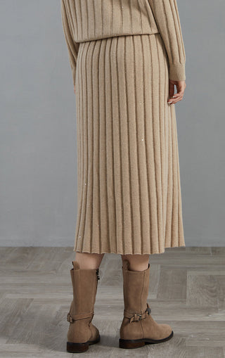 Cashmere fine sequin Ribbed Knit Skirt - serathinan 