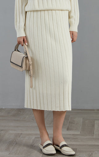 Cashmere fine sequin Ribbed Knit Skirt - serathinan 