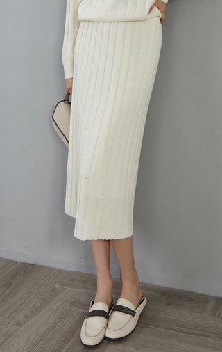 Cashmere fine sequin Ribbed Knit Skirt - serathinan 
