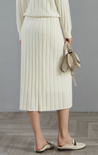 Cashmere fine sequin Ribbed Knit Skirt - serathinan 