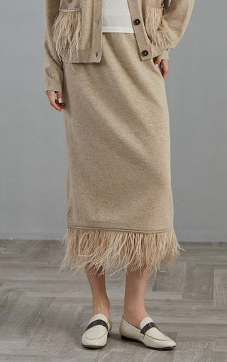 Cashmere Feather Trim Skirt - serathinan 