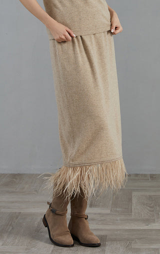 Cashmere Feather Trim Skirt - serathinan 