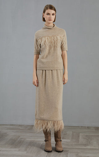 Cashmere Feather Trim Skirt - serathinan 