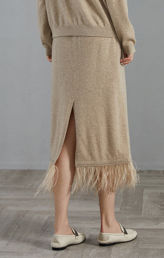 Cashmere Feather Trim Skirt - serathinan 