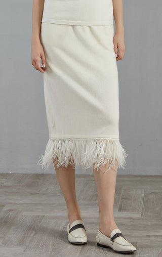 Cashmere Feather Trim Skirt - serathinan 