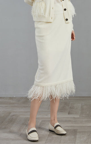 Cashmere Feather Trim Skirt - serathinan 
