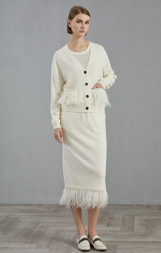 Cashmere Feather Trim Skirt - serathinan 