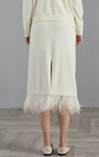 Cashmere Feather Trim Skirt - serathinan 