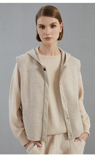 Women's Merino Wool Hooded Vest Coat