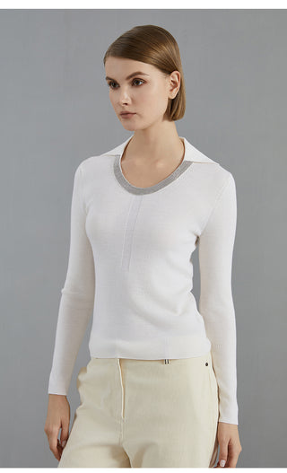 Women's Large U-Neck Knit Long-Sleeve Top