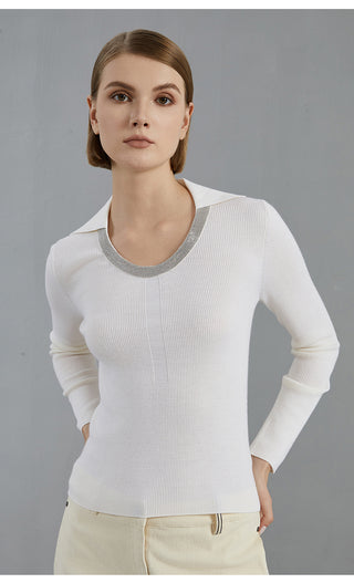 Women's Large U-Neck Knit Long-Sleeve Top