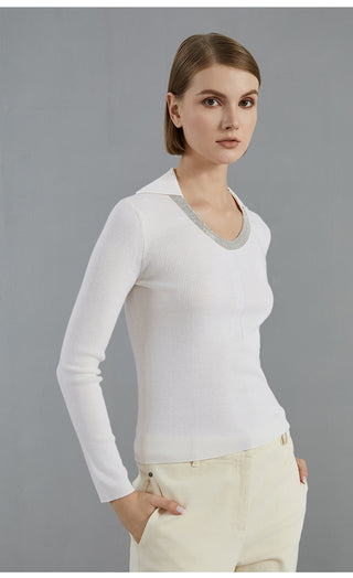 Women's Large U-Neck Knit Long-Sleeve Top