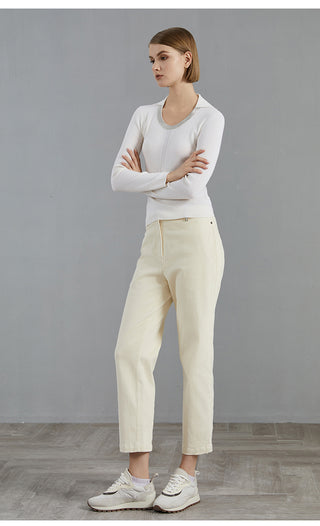 Women's Large U-Neck Knit Long-Sleeve Top