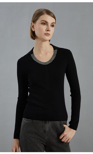 Women's Large U-Neck Knit Long-Sleeve Top