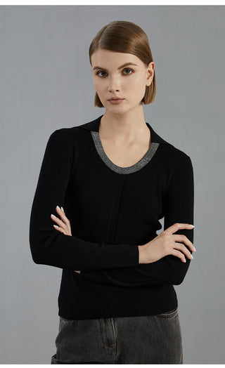 Women's Large U-Neck Knit Long-Sleeve Top