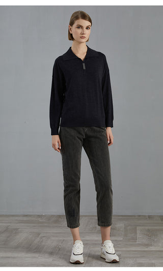 Women's Large U-Neck Knit Long-Sleeve Top