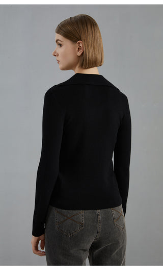 Women's Large U-Neck Knit Long-Sleeve Top