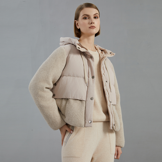 Women's Wool Patchwork White Goose Down Jacket