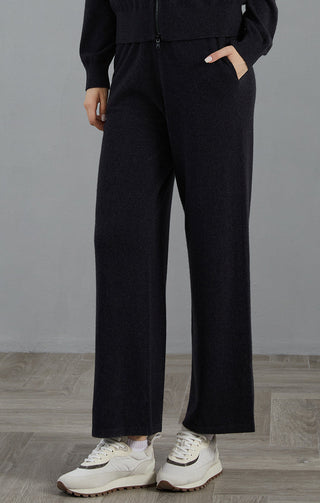 Cashmere wide-leg knit pants, graphite gray, roomy straight fit