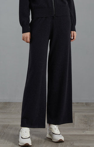 Cashmere wide-leg knit pants, graphite gray, high-rise knit waistband