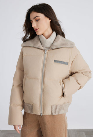 White Goose Down Cashmere Cotton Puffer Jacket