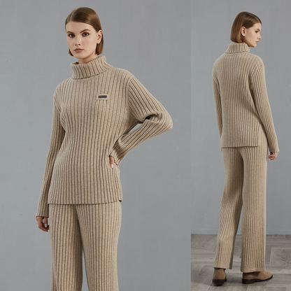 Women's Elegant Woolen Set with Tailored Top and Slim Pants