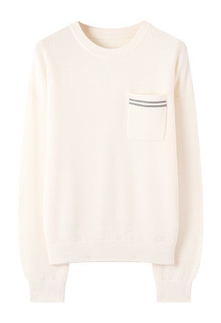 Wool Knit Sweater with Dual Stripe Pocket Detail