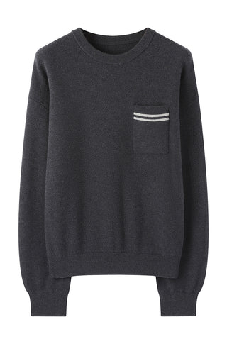 Wool Knit Sweater with Dual Stripe Pocket Detail