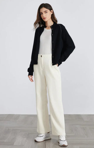 Black button-front knit cardigan with relaxed fit and ribbed cuffs