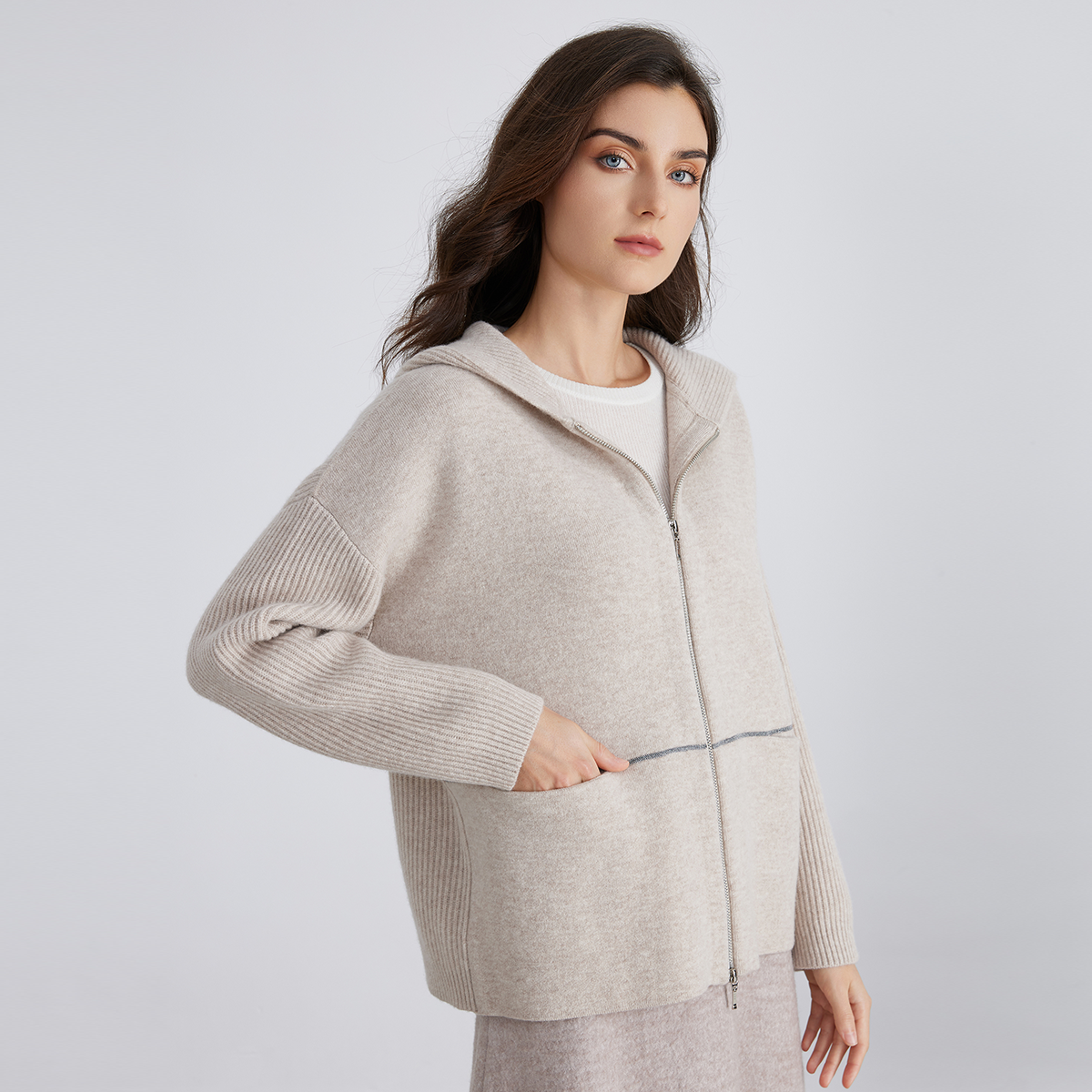 Women's wool Casual zipper Hooded