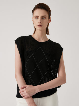 Women’s Clothing Summer Hollow-Out Linen Knit Vest